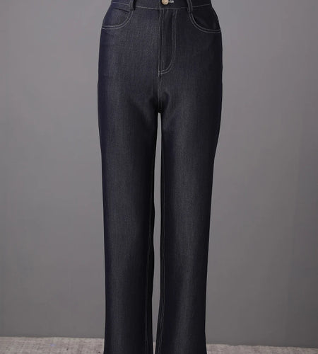 High Waist Dark Blue Brief Denim Long Casual Wide Leg Jeans New Women Trousers Fashion Tide Spring Autumn 2025  CPG3054