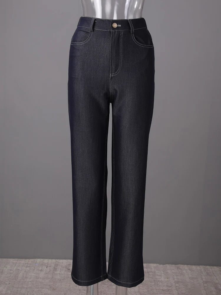 High Waist Dark Blue Brief Denim Long Casual Wide Leg Jeans New Women Trousers Fashion Tide Spring Autumn 2025  CPG3054