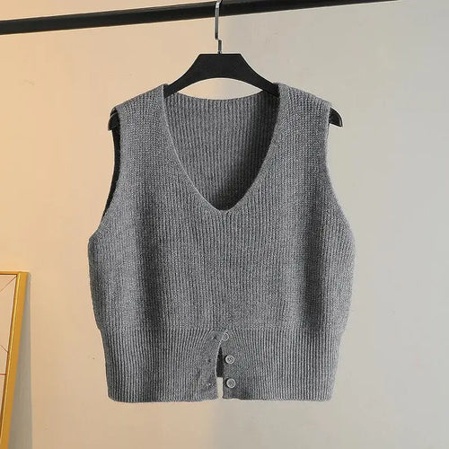 Load image into Gallery viewer, Women Solid V Neck New Holiday Loose Sleeveless Short Sweater Vest Autumn Winter Casual Versatile Split Knit Tank Tops Fashion

