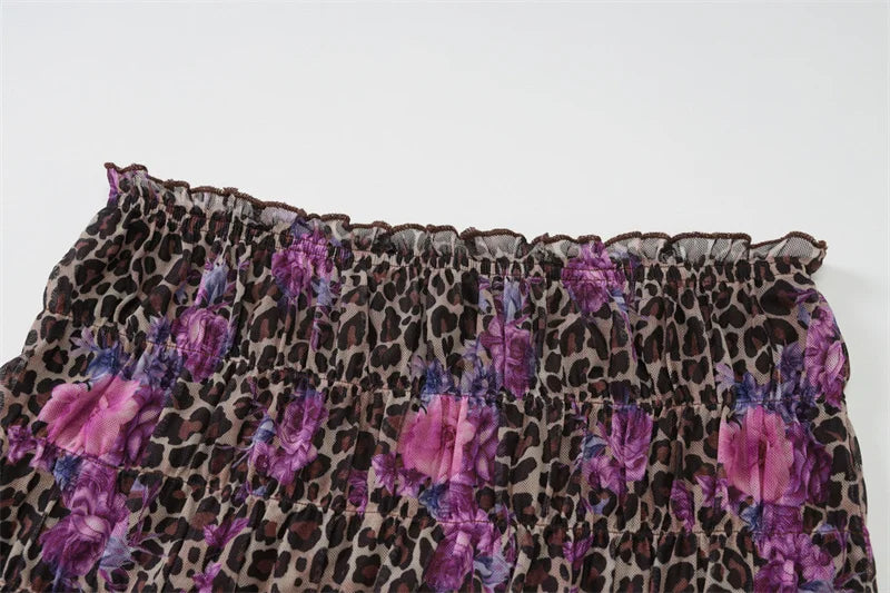 Leopard Print Sexy Skirt Two Piece Sets Women Off-shoulder Crop Tops And Mini Skirt Female Summer Beach 2 Piece Set