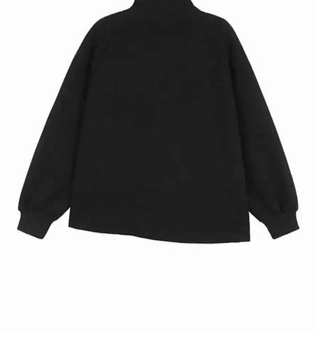 Black Irregular Hem Zipper Sweatshirt New Turtleneck Long Sleeve Women Big Size Fashion Tide Spring Autumn 2025 1DH7190