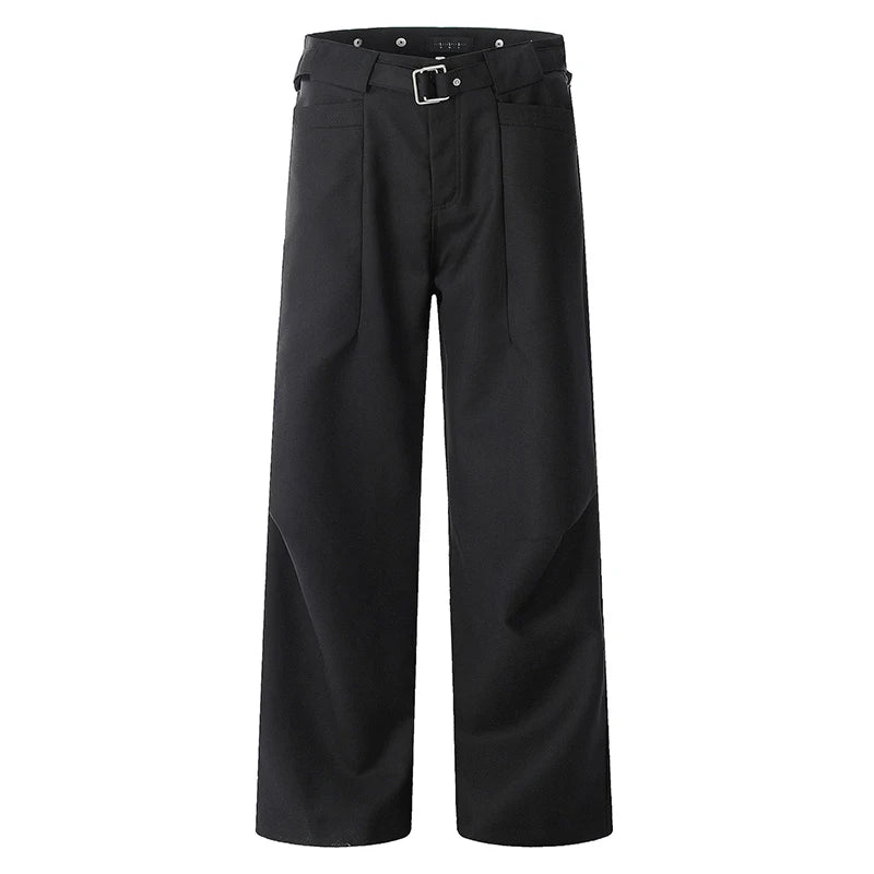 American Style Male Suit Pants Loose Pleated Design Straight Leg Solid Color Simple Men's Trousers Summer 9W1953