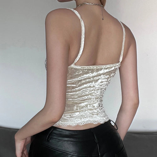 Load image into Gallery viewer, V Neck Strap Chic Lace Patchwork Velour Summer Top Camisole Vintage Clothes Y2K Party Women&#39;s Tops Bling Fashion 2023
