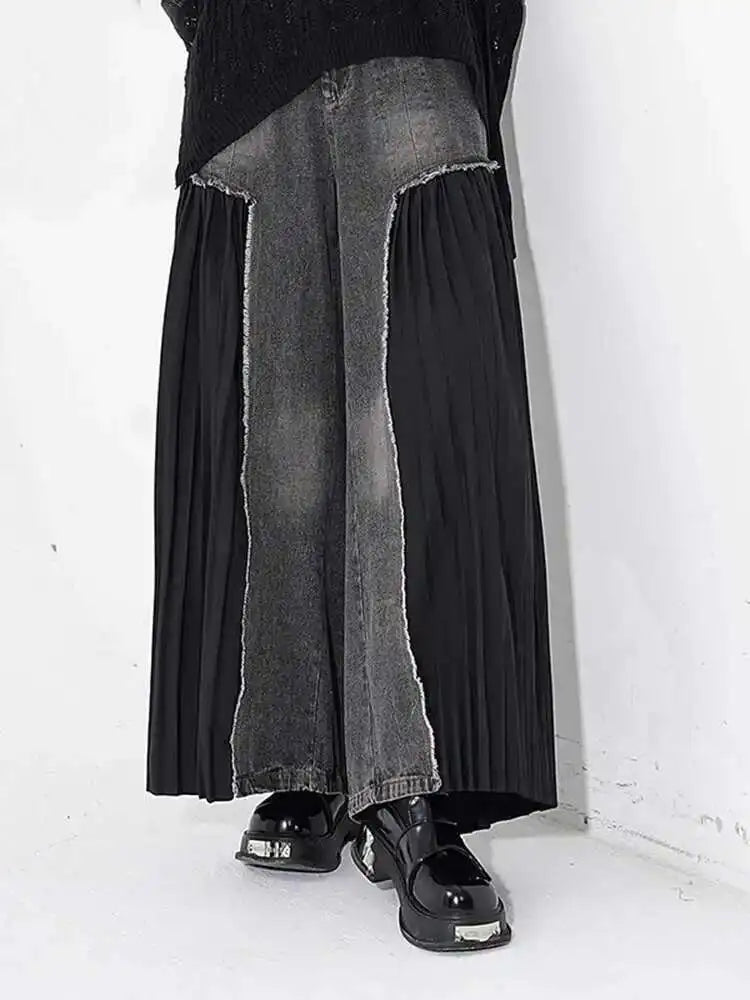 High Elastic Waist Blue Denim Pleated Long Wide Leg Pants New Trousers Women Fashion Tide Spring Autumn 2025 1DH5079