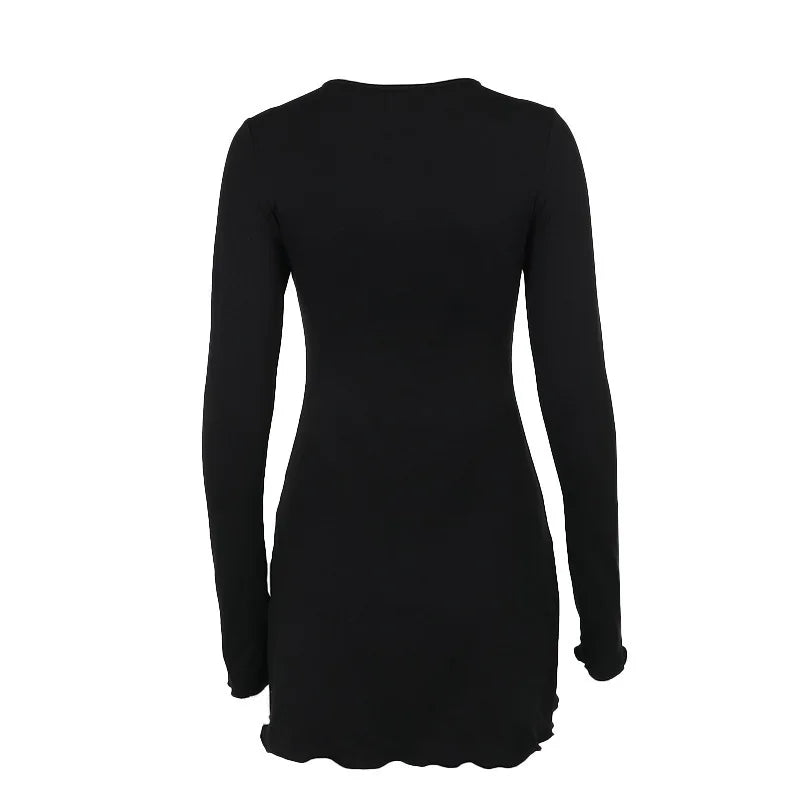 Hollow Out Long Sleeve Sexy Mini Dress For Women Robe Autumn New Black O Neck Club Party Sexy Dress Elegant Clubwear