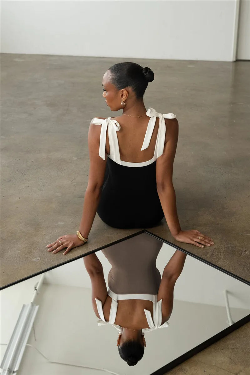 Lace-up Backless Sexy Maxi Dress Women Square Collar Patchwork Sleeveless Bodycon Club Party Sexy Long Dress Elegant