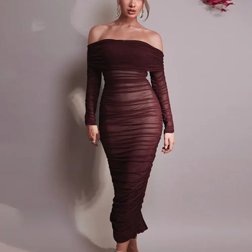 Load image into Gallery viewer, Off-shoulder Long Sleeve Sexy Maxi Dress For Women Autumn New Strapless Backless Bodycon Ruched Party Long Dress
