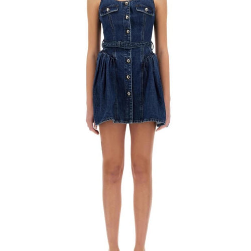 Load image into Gallery viewer, Solid Spliced Button Chic Dresses For Women Square Neck Sleeveless High Waist Temperament Slimming Dress Female New
