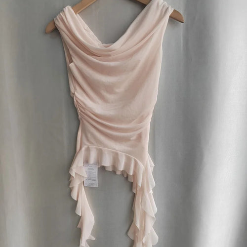 Load image into Gallery viewer, Summer Sexy Y2k Aesthetic Vintage Gauze T-Shirts Streetwear Slash Neck Slim Tshirts Harajuku Summer Irregular Ruffled Crop Tops
