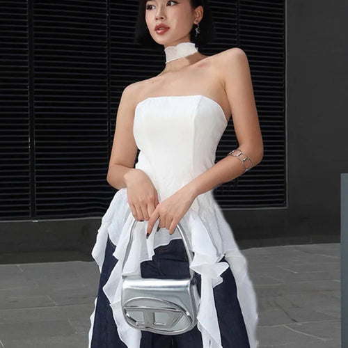 Load image into Gallery viewer, Summer Sexy Off-Shoulder Lace Women Crop Top 2025 Casual Strapless Halter Streetwear Fashion Club Party Lady Tank Top
