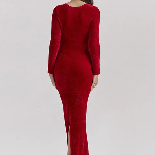 Load image into Gallery viewer, Velvet Long Sleeve Sexy Maxi Dress For Women Elegant V Neck Back Slit Bodycon Sexy Club Party Dress Clubwear Dresses
