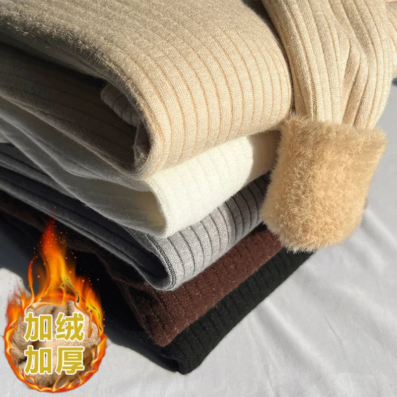 New Solid Basic Half High Collar Long Sleeve Women Velvet Sweater Autumn Winter Slim Thick Pullover Tops Knitwear Versatile Chic