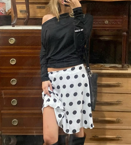 y2k Crop Tops Women Fairycore Clothing Solid Color Oblique Neck Long Sleeve T Shirts 2000s Aesthetic Clothes Streetwear