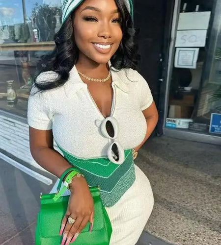 Korean Fashion Blue Green Rose Red Stripe Patchwork Short Sleeve Knitted Short Dress Women's Summer Elegant Slim Mini Dress Chic