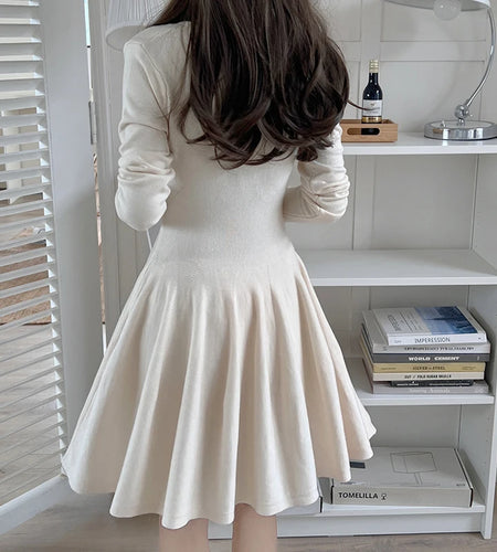 Women Long Sleeve Knit Mini Dress Slim Elegant Korean Style Streetwear 2023 Autumn Winter Club Evening Party Dress