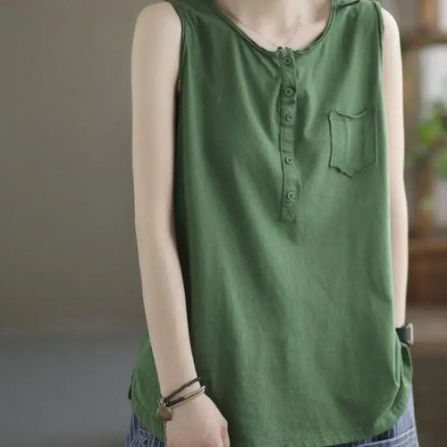 Load image into Gallery viewer, Women&#39;s Black Casual Loose Pocket Vest Summer Fashion Brown Sleeveless Buttons Bottoming Tops Large Size Versatile Trendy Tanks
