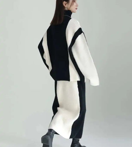 Half-body Skirt Knitting Sweater Big Size Two Pieces Suit New Turtleneck Women Fashion Tide Autumn Winter 2025 1DF2626