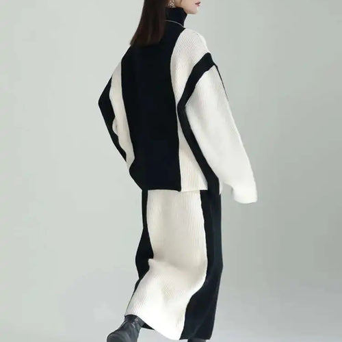 Load image into Gallery viewer, Half-body Skirt Knitting Sweater Big Size Two Pieces Suit New Turtleneck Women Fashion Tide Autumn Winter 2025 1DF2626

