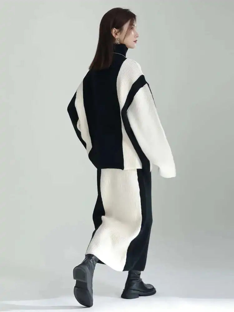 Half-body Skirt Knitting Sweater Big Size Two Pieces Suit New Turtleneck Women Fashion Tide Autumn Winter 2025 1DF2626