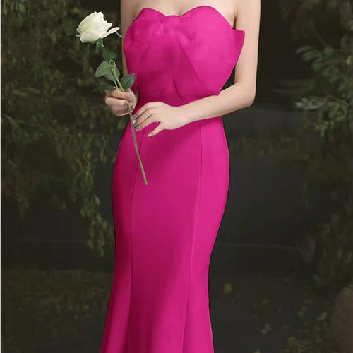 Load image into Gallery viewer, Solid Spliced Bowknot Slimming Dresses For Women Strapless Sleeveless High Waist Temperamnet Dress Female Fashion
