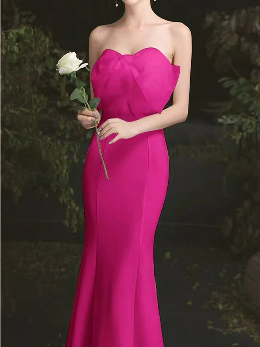 Solid Spliced Bowknot Slimming Dresses For Women Strapless Sleeveless High Waist Temperamnet Dress Female Fashion