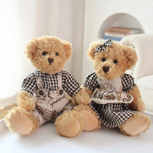 Load image into Gallery viewer, Kawaii Wearing Clothes Bear Couple Little Bear Plush Toys Pink Green  Soft Stuffed Doll For Girls Holiday Plush Doll Gifts
