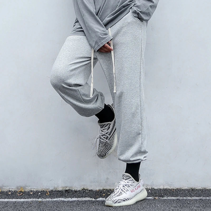 Men's Sweatpants New Casual Pants Solid Color Korean Style Fashion Elastic Waist Trendy Straight Leg Male Trousers 9W1746