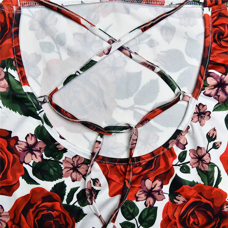 Spaghetti Strap Backless Print Dress For Women Fashion Deep V Neck Sleeveless Lace Up Bodycon Printed Sexy Long Dress