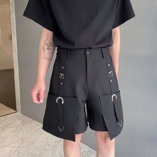 Load image into Gallery viewer, High Waisted Shorts Summer New Casual Men&#39;s Cargo Pants Pocket Zipper Solid Color Loose Fashion Metal Ribbon 9C5355
