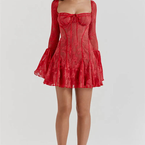 Load image into Gallery viewer, Lace Print Long Flare Sleeve Sexy Maxi Dress For Women Fashion Square Collar Backless Bodycon Club Party Sexy Dress
