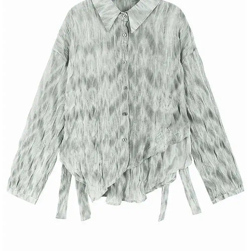 Load image into Gallery viewer, Women Coffee Tie Dye Ribbon Big Size Casual Blouse New Lapel Long Sleeve Shirt Fashion Tide Spring Autumn 2025 1DH5309
