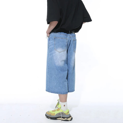 Load image into Gallery viewer, Casual Male Jeans Wide Leg Denim Shorts Contrast Color Male Fashion Washed Summer Fashion Loose Knee Length 9A8825
