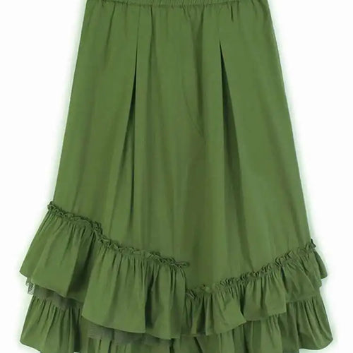 Load image into Gallery viewer, High Elastic Waist Green Pleated Ruffles Elegant Midi Half-body Skirt Women Fashion Tide New Spring Autumn 20251DJ0183
