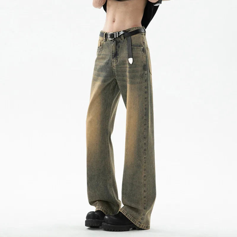 Men's Jeans New Spring American Cat Whiskers Design Loose Solid Color Style Light Flare Fanshionable Pants 2025 9W1535