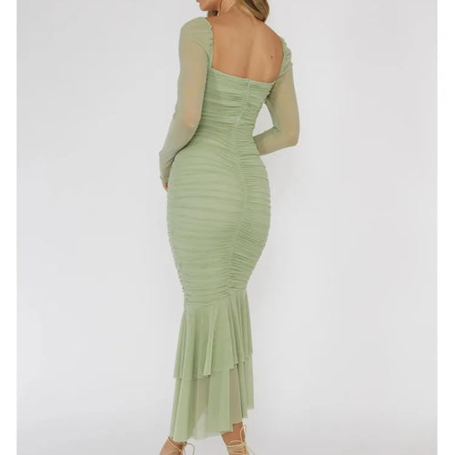 Load image into Gallery viewer, Fashion Mesh Patchwork Long Sleeved Dress Women's Double Fold Bandage Slim Fit Vesidos Elegant Party Evening Dress 2024
