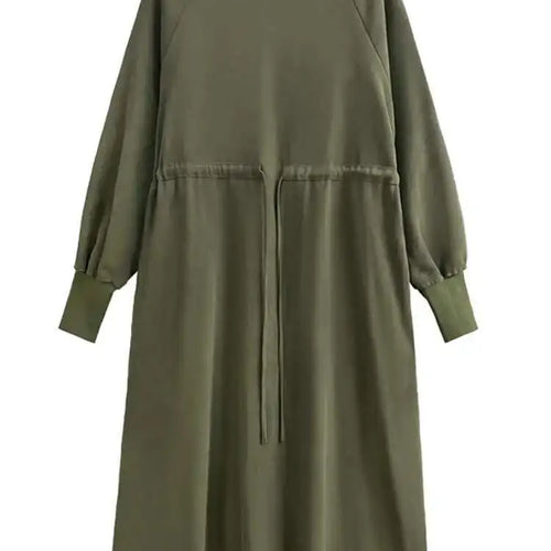 Load image into Gallery viewer, Women Army Green Big Size A-line Long Dress New Round Neck Long Sleeve Loose Fashion Tide Spring Autumn 2025 1DH3874
