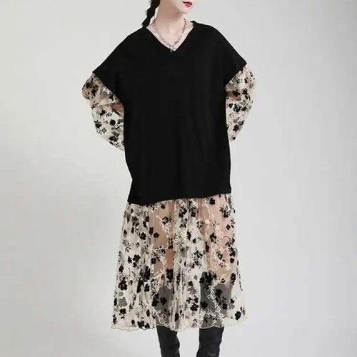 Load image into Gallery viewer, Women Pattern Printed Perspective Big Size Dress New V-Neck Long Sleeve Loose Fit Fashion Tide Spring Autumn 2025 1DE3176
