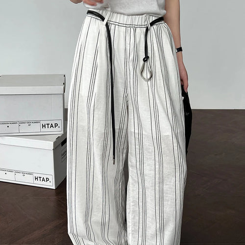 Load image into Gallery viewer, High Waist Brown Striped Linen Belted Long Wide Leg Pants New Trousers Women Fashion Tide Spring Autumn 2025 1DJ1558
