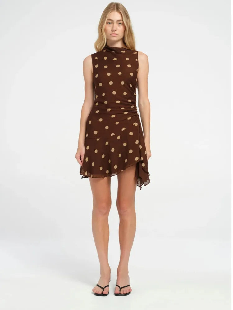 Fashion Sleeveless Mesh Patchwork Polka Dot Double-layer Dress For Women's Summer New 2025 Streetwear Holiday Beachwear