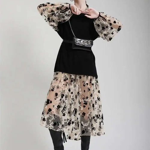 Load image into Gallery viewer, Women Pattern Printed Perspective Big Size Dress New V-Neck Long Sleeve Loose Fit Fashion Tide Spring Autumn 2025 1DE3176
