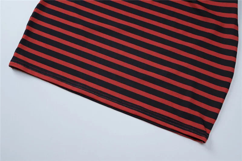 Striped Print Sexy Two Piece Set Women Floral V Neck Long Sleeve T-shirt And Mini Skirt Matching Set Sexy Two Piece Set