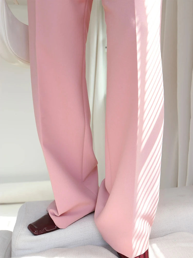 Casual Pink Wide Leg Pants For Women High Waist Loose Solid Minimalist Trousers Female Autumn Fashion Clothing