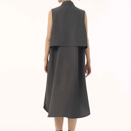 Load image into Gallery viewer, Women Black Shaped Pockets Big Size Midi Shirt Vest Dress New Lapel Sleeveless Fashion Tide Spring Autumn 2025 1DH9471
