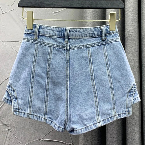 Load image into Gallery viewer, Minimalist Denim Shorts For Women High Waist Patchwork Button Summer Irregular Shorts Skirts Female Fashion
