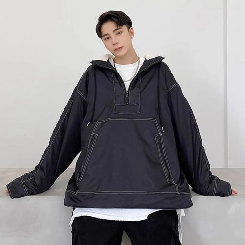 Load image into Gallery viewer, Winter New Men&#39;s Padded Jackets Hooded Big Pockets Drawstring Zippers Patchwork Solid Color Stylish Male Cotton Coat 9C9365
