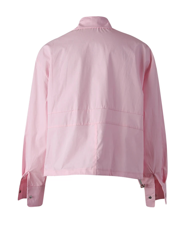 Women Pink Color Pearl Rhinestones Big Size Blouse New Lapel Long Sleeve Shirt Fashion Tide Spring Autumn 2025 CPG3257