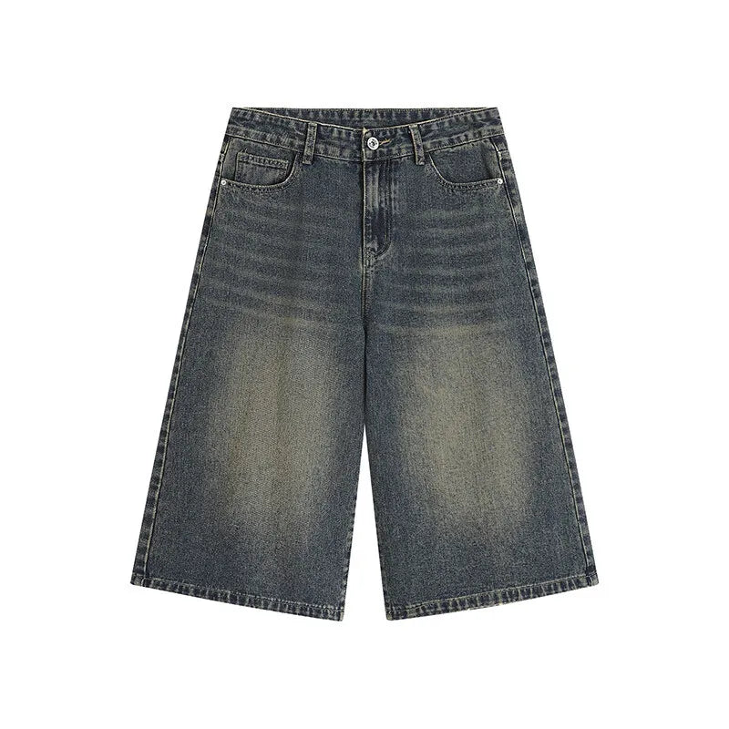 Men's Denim Shorts New American Hign Street Style Cat Whisker Design Casual Solid Color Washed Male Bottoms 2025 9W1657