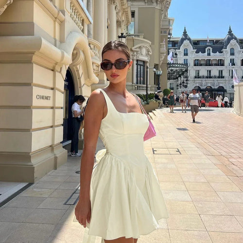 Load image into Gallery viewer, Summer Sexy Square Collar Backless Party Dresses Mini White Drape A Line Night Date Dress Big Bow Women New In Dress
