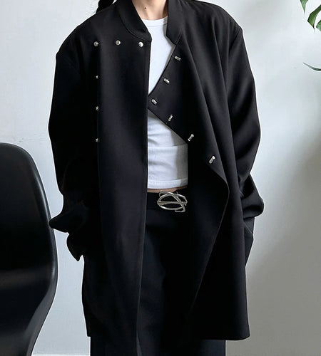 Women Irregular Metal Buckle Vintage Big Size Blazer New Stand Collar Long Sleeve Jacket Fashion Spring Autumn 2025 1DJ0506