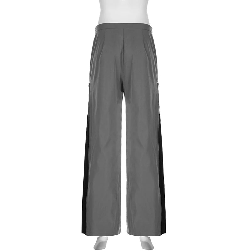 Harajuku Zipper Patched Low Waist Women Trousers Casual Side Slit Suit Pants Basic Office Ladies Sweatpants Clothing